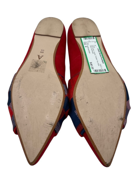 Anthropologie Shoe Size 8 Red & Blue Suede Pointed Toe Bow Plaid Flats Red & Blue / 8