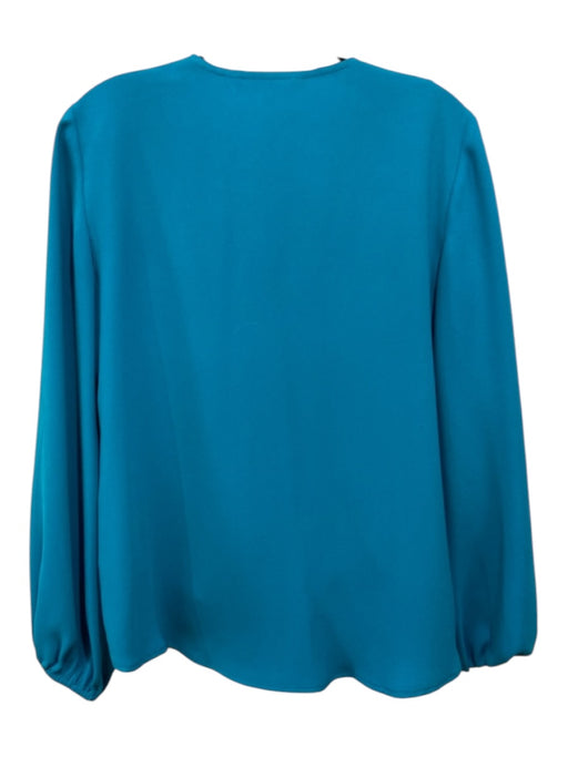 Trina Turk Size S Teal Blue Recycled Polyester Surplice Long Balloon Sleeve Top Teal Blue / S