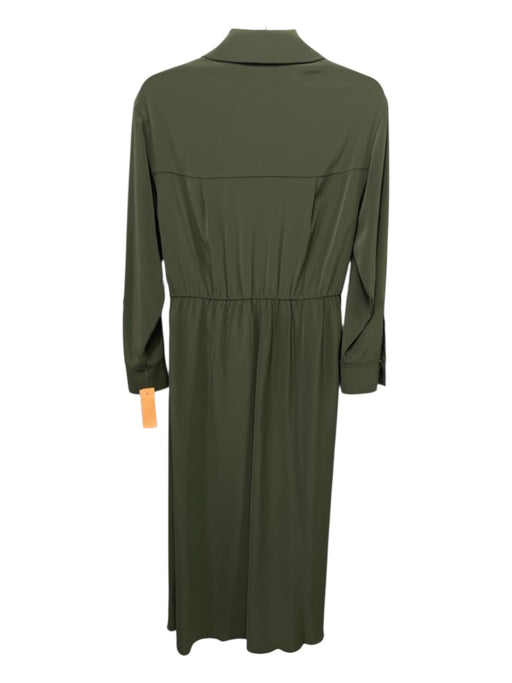 Vince Size S Olive Green Triacetate Blend Satin Trim Snap Button Midi Dress Olive Green / S