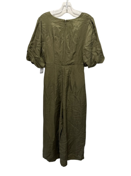 Sancia Size Est L Olive Green Cupro Blend Short Puff Sleeve Twist Front Jumpsuit Olive Green / Est L