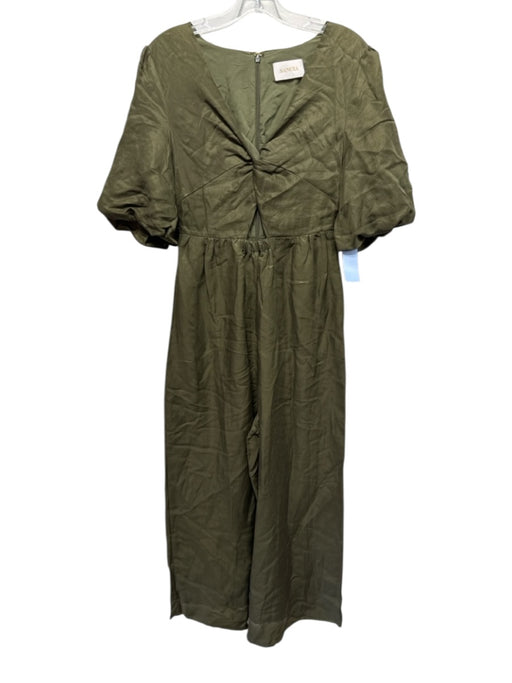 Sancia Size Est L Olive Green Cupro Blend Short Puff Sleeve Twist Front Jumpsuit Olive Green / Est L