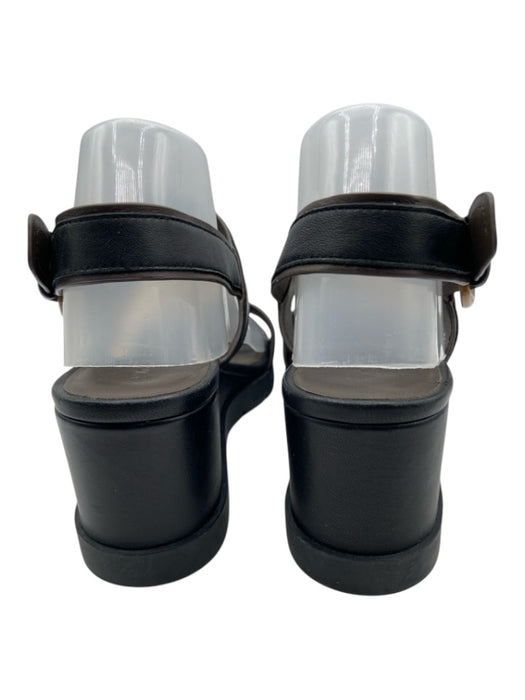 Vince Shoe Size 9 Black & Brown Leather Upper Wedge Ankle Strap Sandals Black & Brown / 9