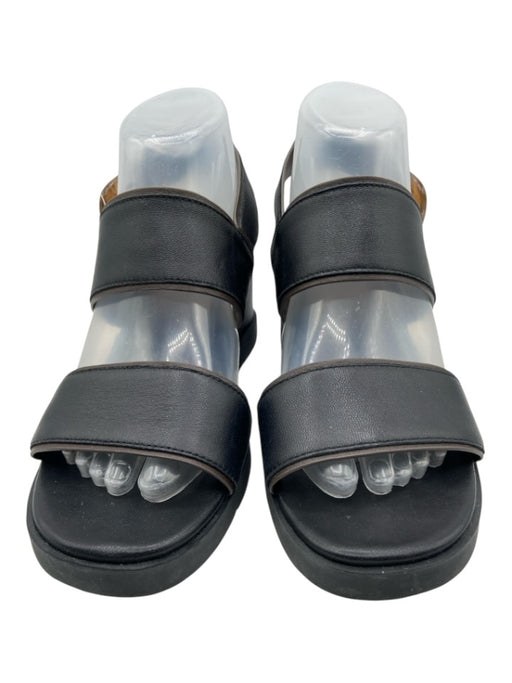 Vince Shoe Size 9 Black & Brown Leather Upper Wedge Ankle Strap Sandals Black & Brown / 9