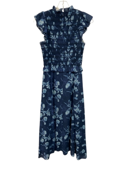 Sea New York Size 4 Blue Cotton Ruffle Collar & sleeve Back Zip Dress Blue / 4