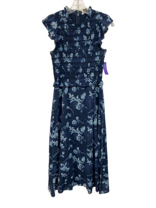 Sea New York Size 4 Blue Cotton Ruffle Collar & sleeve Back Zip Dress Blue / 4