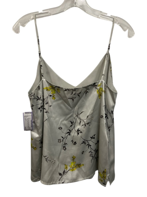 L'agence Size S Gray, Pink & Yellow Silk Spaghetti Strap V Neck Satin Top Gray, Pink & Yellow / S