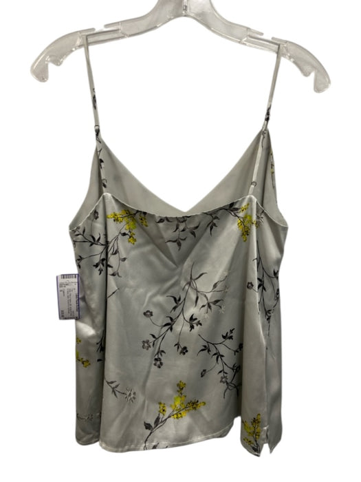 L'agence Size S Gray, Pink & Yellow Silk Spaghetti Strap V Neck Satin Top Gray, Pink & Yellow / S
