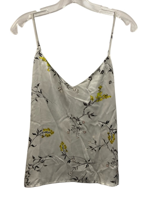 L'agence Size S Gray, Pink & Yellow Silk Spaghetti Strap V Neck Satin Top Gray, Pink & Yellow / S