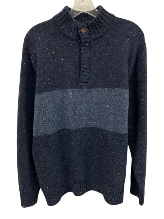 Peter Millar Size M Blue Wool Striped Knit Quarter Button Men's Sweater Blue / M