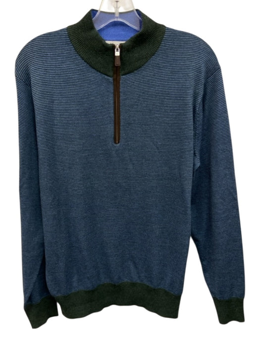 Peter Millar Size M Green & Blue Wool Striped Quarter Zip Men's Sweater Green & Blue / M