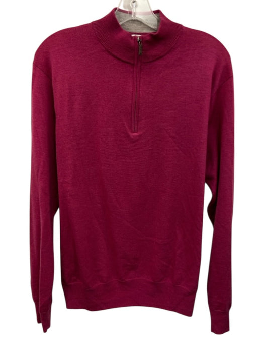 Peter Millar Size M Magenta Wool Solid Quarter Zip Men's Sweater Magenta / M