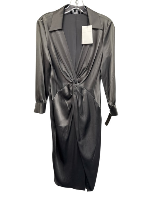 Theory Size 4 Gray Triacetate Blend Long Sleeve Satin Twist Knot Midi Dress Gray / 4