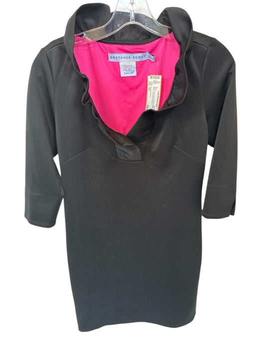 Gretchen Scott Size XS Black & Pink Polyester Blend Ruffle Collar Dress Black & Pink / XS