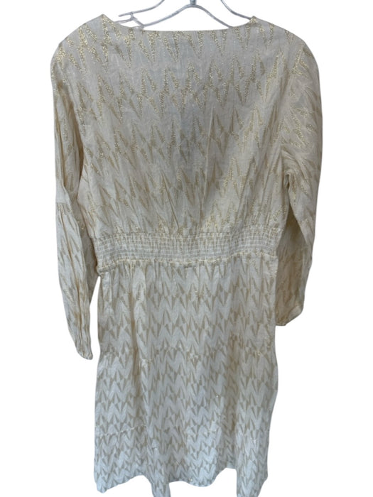 Sail To Sable Size S Cream & Gold Cotton Blend Long Sleeve Metallic Thread Dress Cream & Gold / S