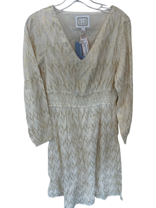 Sail To Sable Size S Cream & Gold Cotton Blend Long Sleeve Metallic Thread Dress Cream & Gold / S