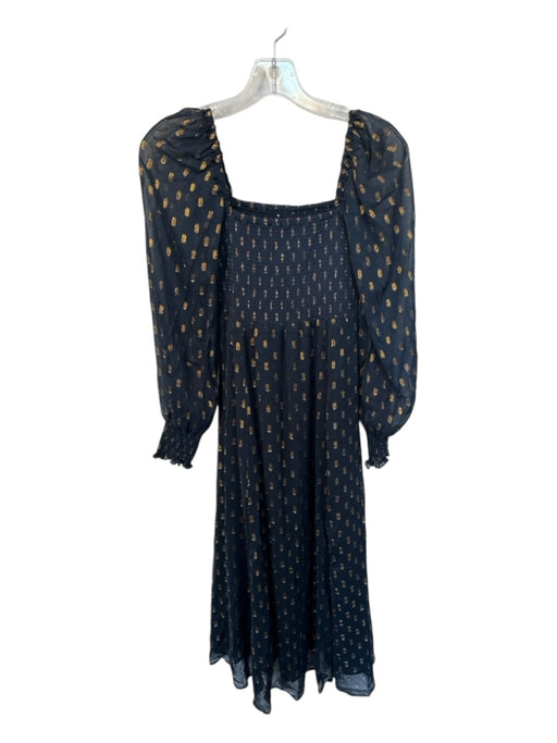 OPT Size XS navy & gold Polyester Metallic Dot Sheer Long Sleeve Lined Dress navy & gold / XS