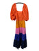 Farm for Anthropologie Size Large Orange, Pink, Blue Cotton V Neck Tiered Dress Orange, Pink, Blue / Large