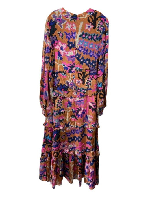 Oliphant Size XL Pink & Orange Print Viscose Floral Long Puff Sleeve Maxi Dress Pink & Orange Print / XL