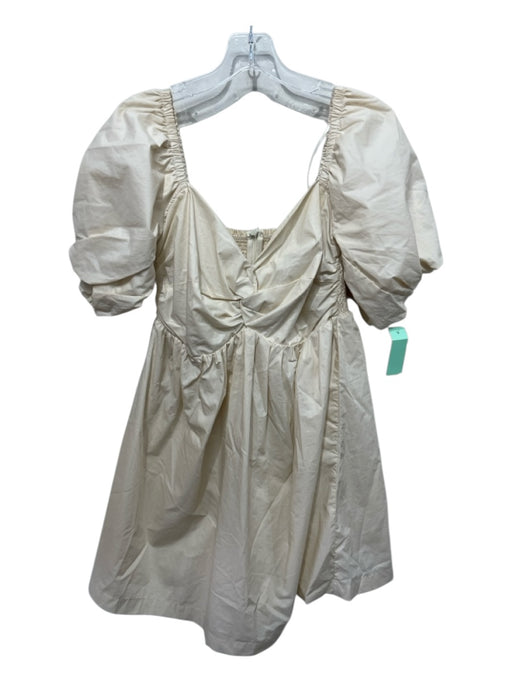 En Saison Size M Beige Cotton Smocked Back babydoll Twist Front Mini Dress Beige / M