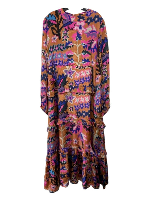 Oliphant Size XL Pink & Orange Print Viscose Floral Long Puff Sleeve Maxi Dress Pink & Orange Print / XL