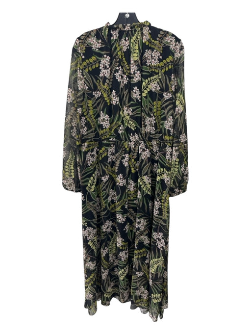 Marccain Size 5 Green & Black Print Polyester Floral Tie V Neck Dress Green & Black Print / 5