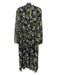 Marccain Size 5 Green & Black Print Polyester Floral Tie V Neck Dress Green & Black Print / 5