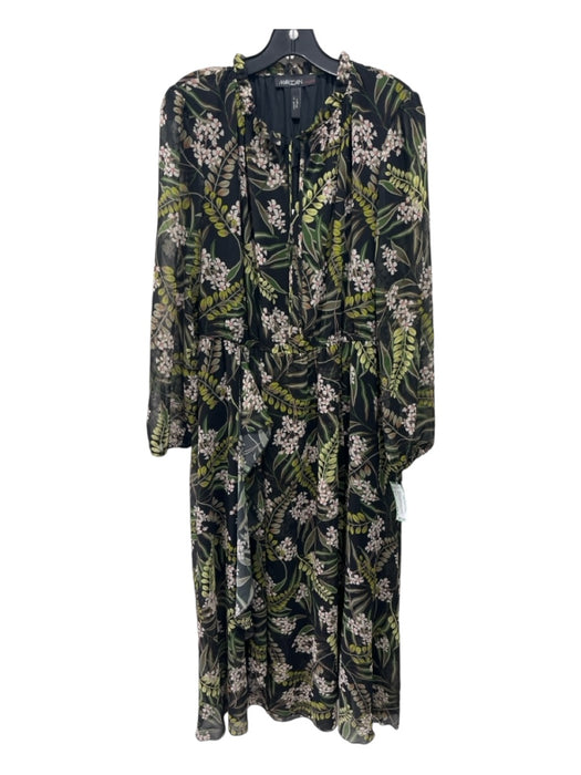 Marccain Size 5 Green & Black Print Polyester Floral Tie V Neck Dress Green & Black Print / 5