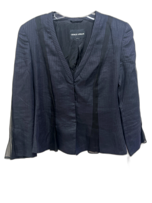Giorgio Armani Size 46 Navy Blue & Black Linen Blend Silk Lining Paneled Jacket Navy Blue & Black / 46