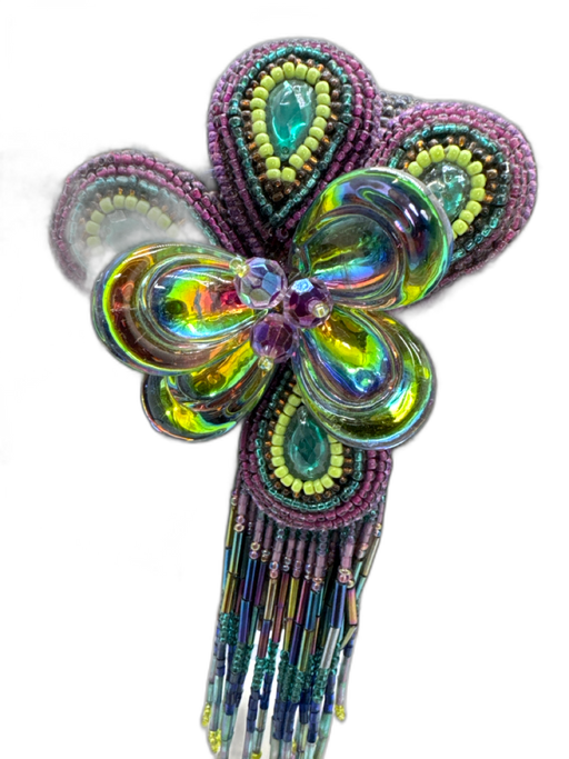 Mary Frances Purple, Green, blue Beads Peacock feather Chain Strap Clutch Bag Purple, Green, blue / Small