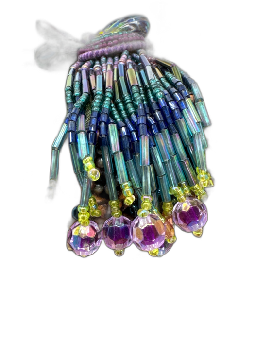 Mary Frances Purple, Green, blue Beads Peacock feather Chain Strap Clutch Bag Purple, Green, blue / Small