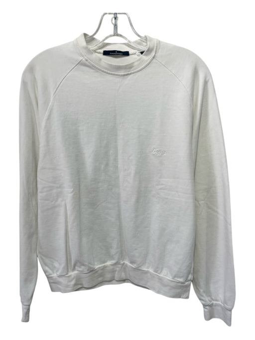 Zegna Size S White Cotton Blend Solid Sweatshirt Men's Long Sleeve Shirt S