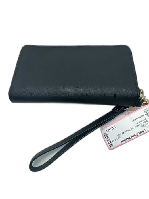 Michael Kors Black Leather Zip Close Wristlet Wallets Black