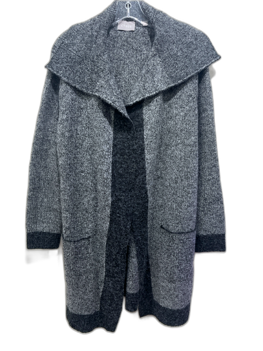 Cyrus Size M Gray & Black Acrylic Blend Open Front Pockets Shawl Collar Cardigan Gray & Black / M