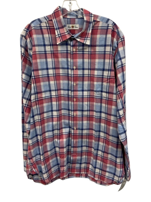 Alan Paine Size Est L Blue & Red Cotton Blend Plaid Button Up Long Sleeve Shirt Blue & Red / Est L