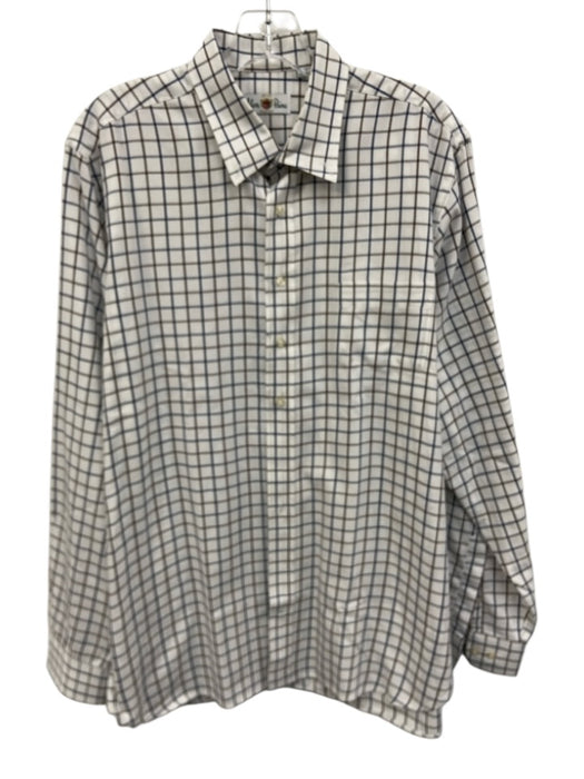 Alan Paine Size L White & Multi Cotton Grid Button Up Men's Long Sleeve Shirt White & Multi / L