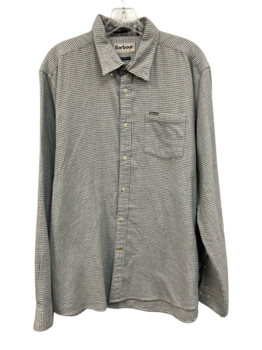 Barbour Size L Gray & White Cotton Blend Houndstooth Button Up Long Sleeve Shirt Gray & White / L