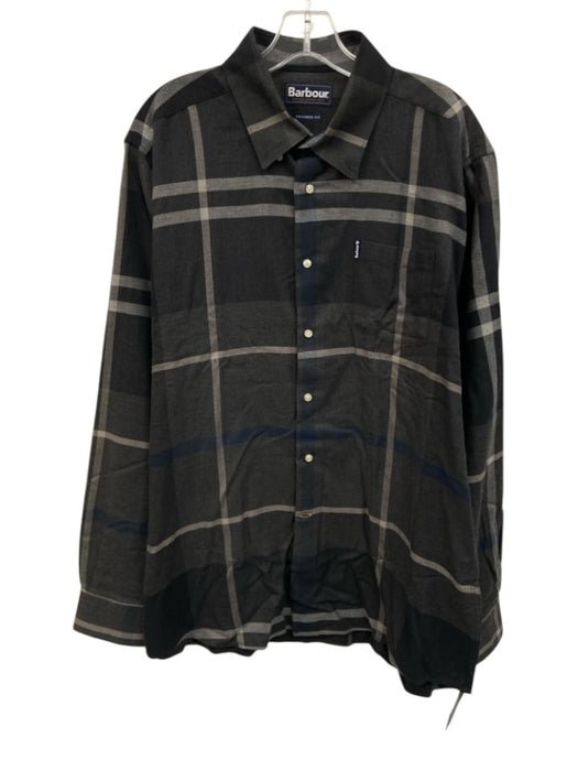 Barbour Size Est L Gray & Blue Cotton Blend Plaid Button Up Long Sleeve Shirt Gray & Blue / Est L