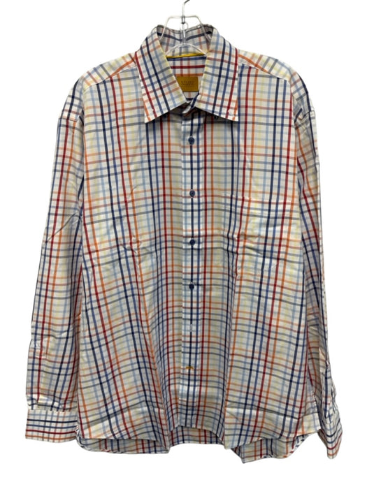 Robert Talbott Size Est L White & Multi Cotton Grid Button Up Long Sleeve Shirt White & Multi / Est L