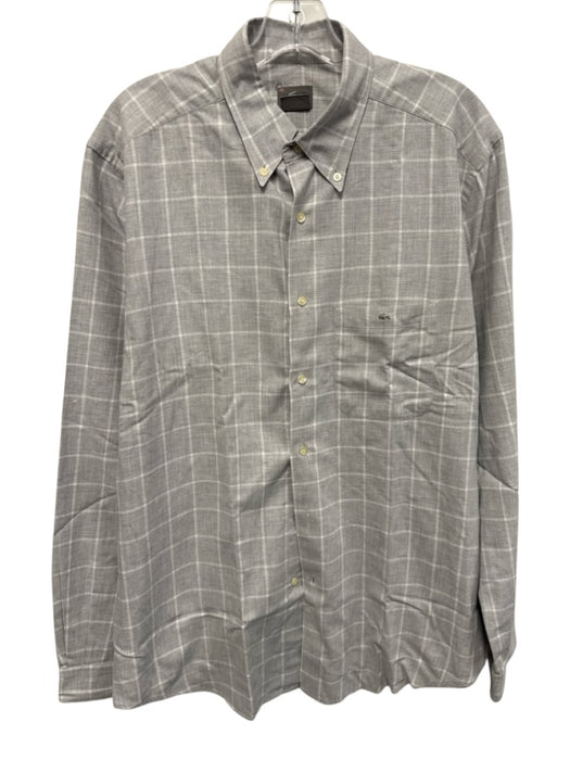 Lacoste Size 44 Gray & White Cotton Grid Button Up Button Down Long Sleeve Shirt Gray & White / 44