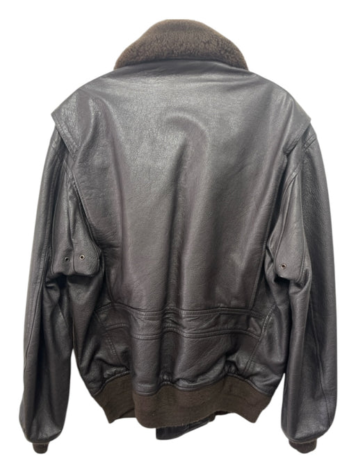 Jacket Flyers Size 44 Dark Brown Leather Solid Zip UP Collar Detail Men's Jacket 44