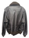 Jacket Flyers Size 44 Dark Brown Leather Solid Zip UP Collar Detail Men's Jacket 44