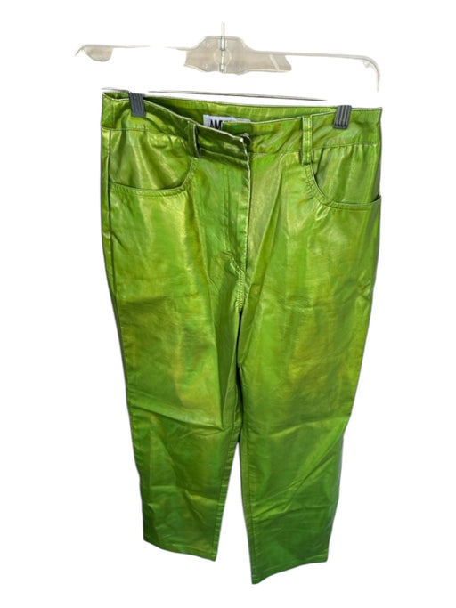 AMYLYNN Size XS Green Vegan Leather High Waist Metallic Straight Leg Pants Green / XS