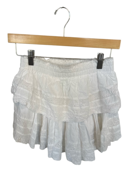 Loveshackfancy Size XS White Cotton Elastic Waist Lace Detail Mini Skirt White / XS