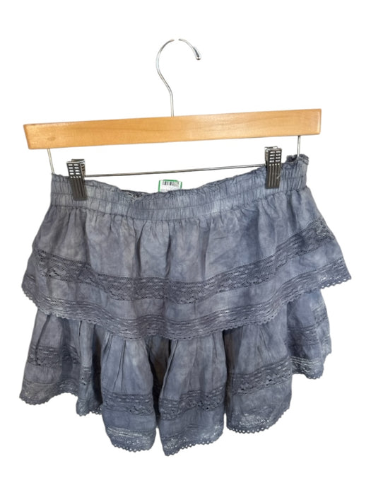 Loveshackfancy Size S Gray Cotton Elastic Waist Lace Detail Tie Dye Mini Skirt Gray / S