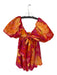 Farm Rio Size S Orange & Pink Cotton Puff Sleeves Tie Back Knot Detail Dress Orange & Pink / S