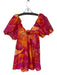 Farm Rio Size S Orange & Pink Cotton Puff Sleeves Tie Back Knot Detail Dress Orange & Pink / S