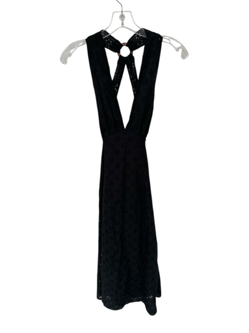 Zara Size S Black Viscose Blend Eyelet Halter Open Back Maxi Dress Black / S