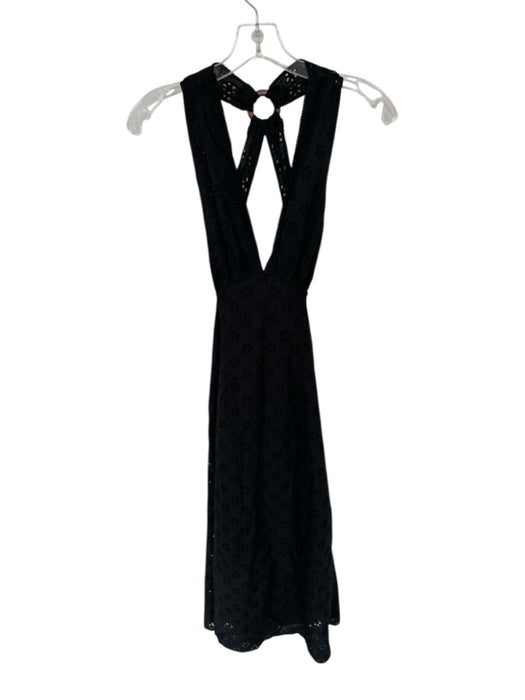 Zara Size S Black Viscose Blend Eyelet Halter Open Back Maxi Dress Black / S