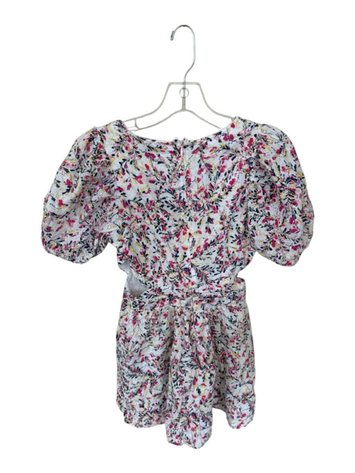 French Connection Size 2 White & Multi Cotton Puff Sleeves Side Cut Outs Dress White & Multi / 2