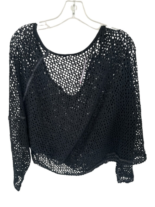 We The Free Size M Black Cotton Blend Open Knit Long Sleeve Slouchy Top Black / M